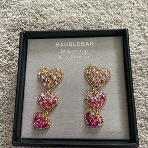 BaubleBar Triple Heart Earrings in Pink and Gold